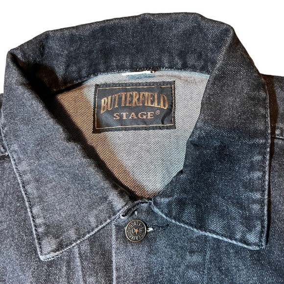 Butterfield Stage Black Acid Wash Long Sleeve Heavy Denim Jacket Men's Size L - Picture 2 of 4